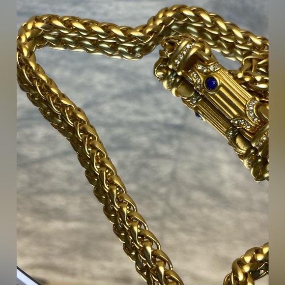 Vintage Matte Gold Tone Wheat Chain
Necklace W/ Rhinestone on Bar Pendant 36” - Picture 12 of 14